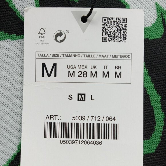 ZARA Women's One Shoulder Crop Top Size Medium Green Black White Knit - Picture 6 of 6